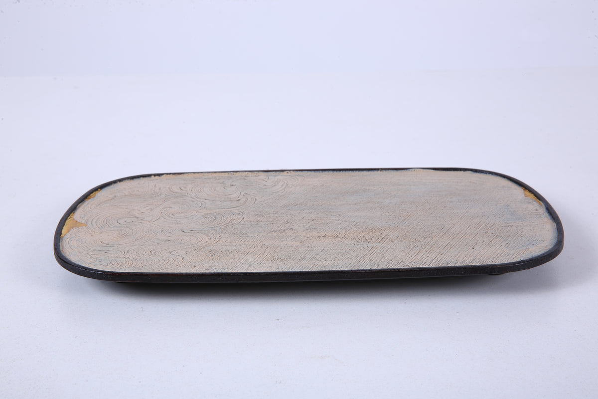 Ivory Wave Chinese Lacquer Oval Bamboo Tray