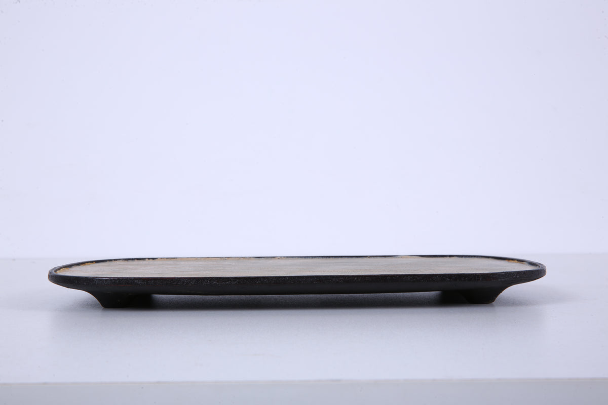 Ivory Wave Chinese Lacquer Oval Bamboo Tray