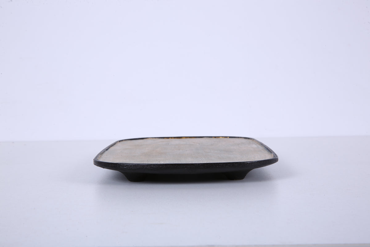 Ivory Wave Chinese Lacquer Oval Bamboo Tray