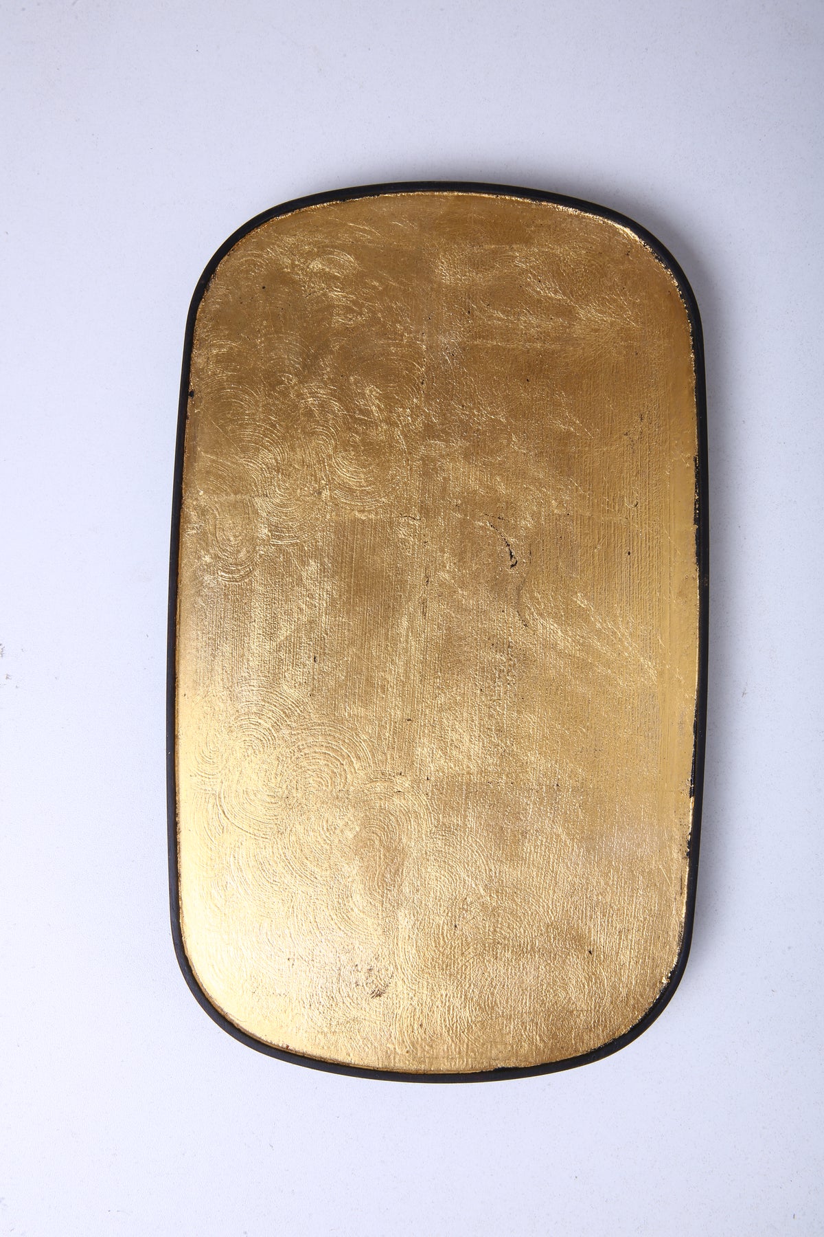Aged Gold-Tone Chinese Lacquer Oval Bamboo Tray