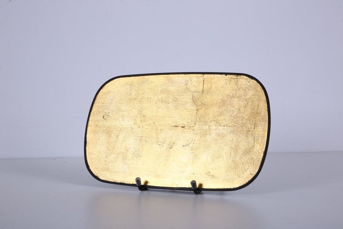 Aged Gold-Tone Chinese Lacquer Oval Bamboo Tray