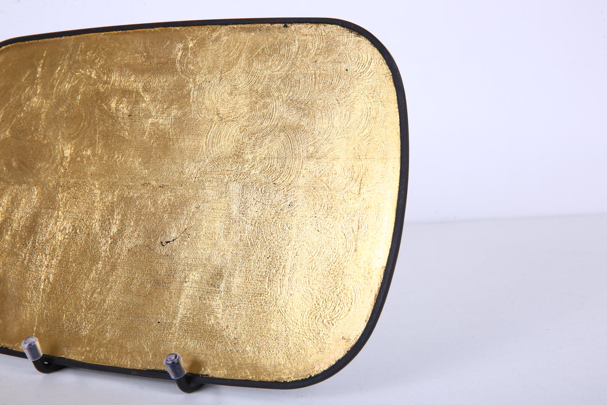 Aged Gold-Tone Chinese Lacquer Oval Bamboo Tray