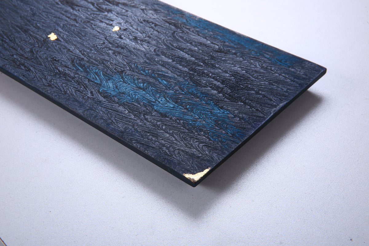 Midnight Blue Chinese Lacquer Rectangular Wood Tray