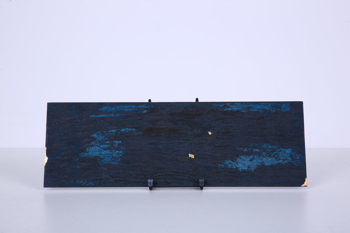 Midnight Blue Chinese Lacquer Rectangular Wood Tray