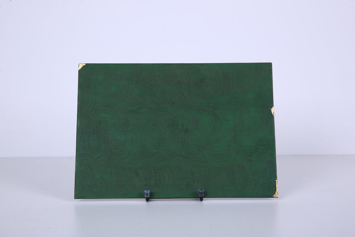 Olive Green Chinese Lacquer Rectangular Wood Tray