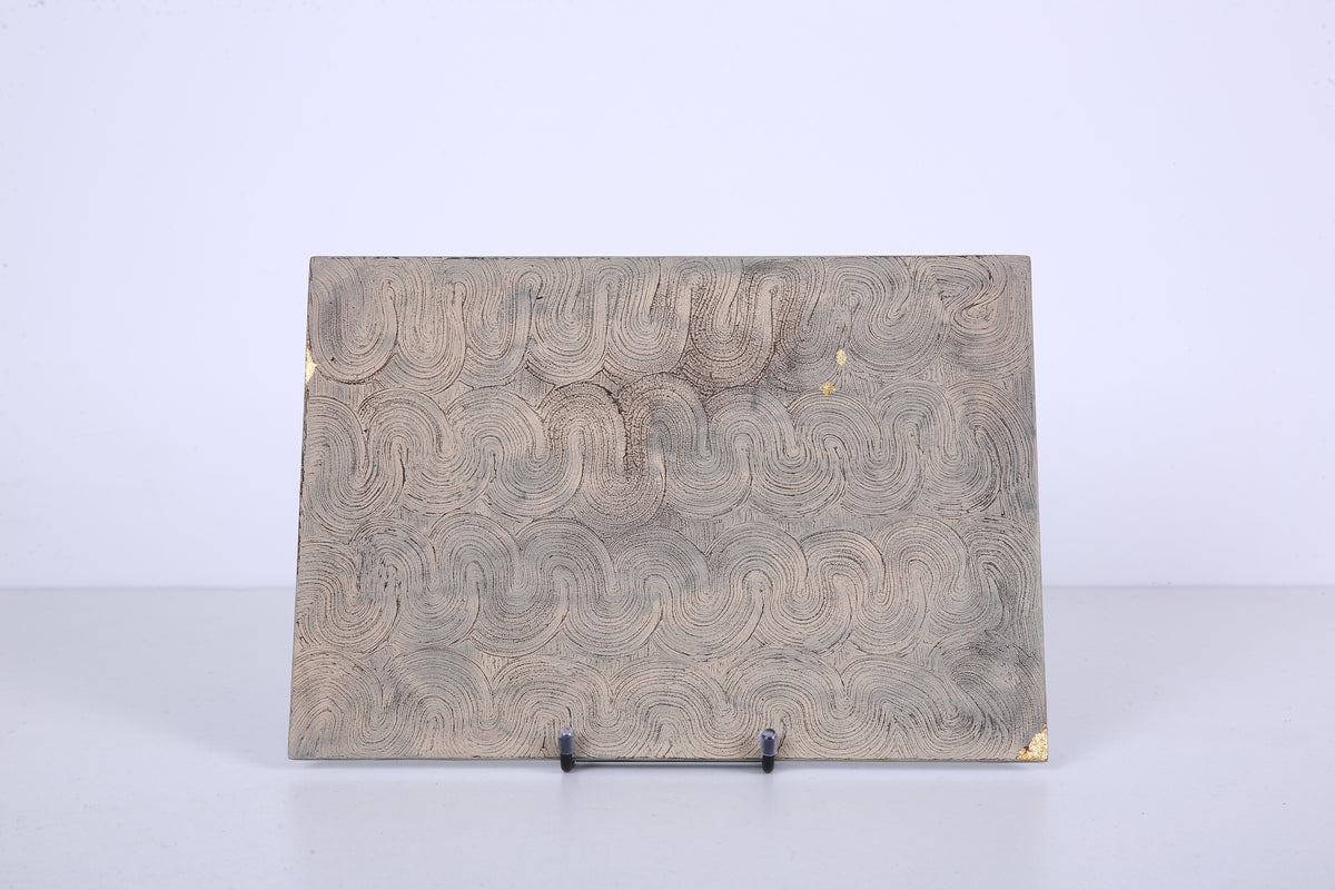 Textured Taupe Chinese Lacquer Rectangular Wood Tray