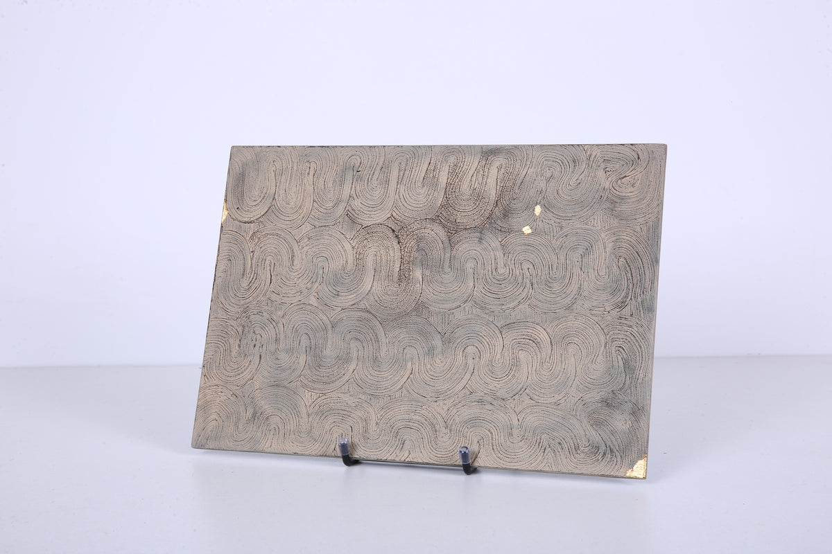Textured Taupe Chinese Lacquer Rectangular Wood Tray