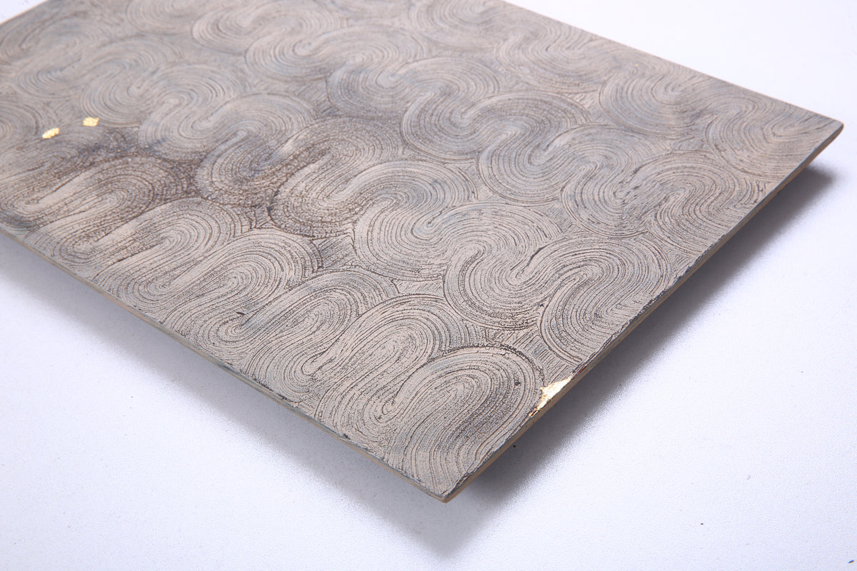 Textured Taupe Chinese Lacquer Rectangular Wood Tray