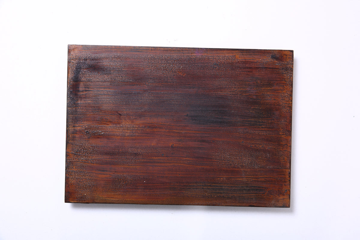 Dark Woodgrain Chinese Lacquer Rectangular Wood Tray