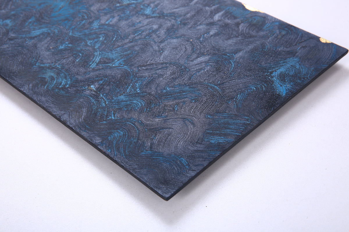 Charcoal Brushwork Chinese Lacquer Rectangular Wood Tray