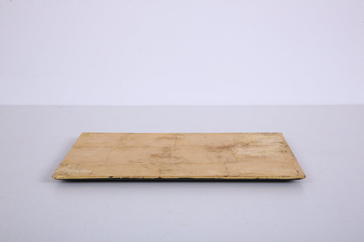 Aged Gold-Tone Chinese Lacquer Rectangular Wood Tray