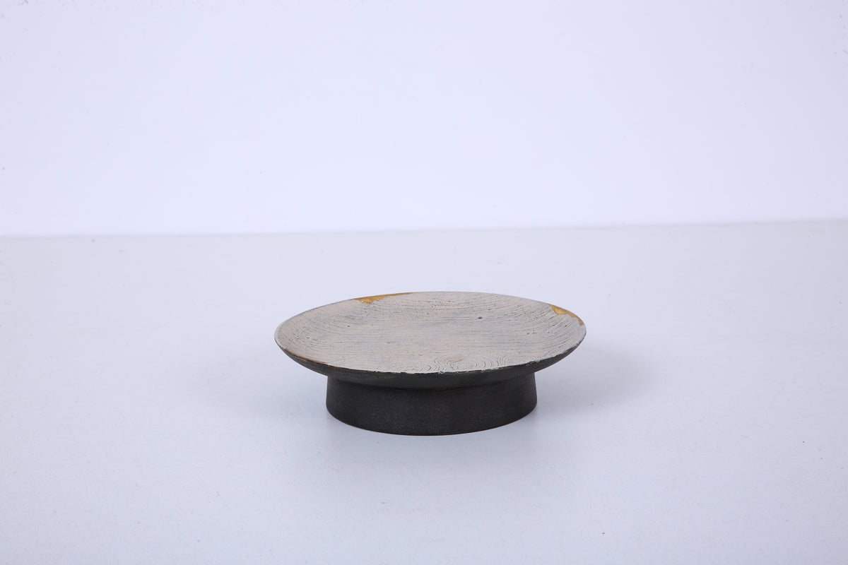 Small Gray Chinese Lacquer Bamboo Fruit Display Tray