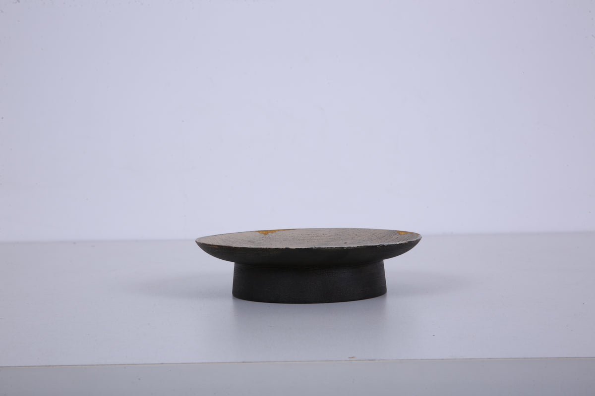 Small Gray Chinese Lacquer Bamboo Fruit Display Tray