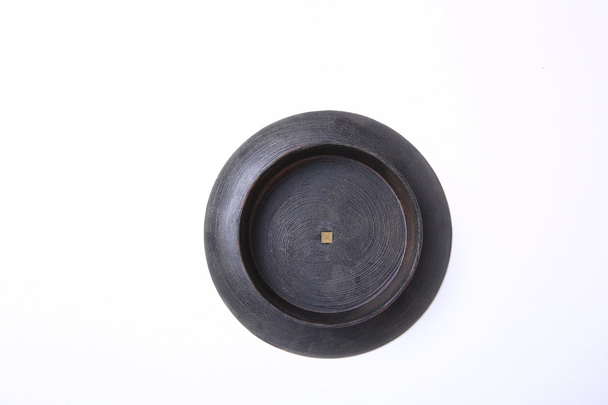 Small Gray Chinese Lacquer Bamboo Fruit Display Tray