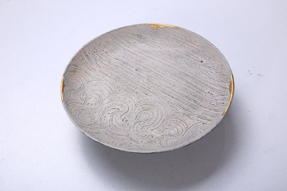 Small Gray Chinese Lacquer Bamboo Fruit Display Tray