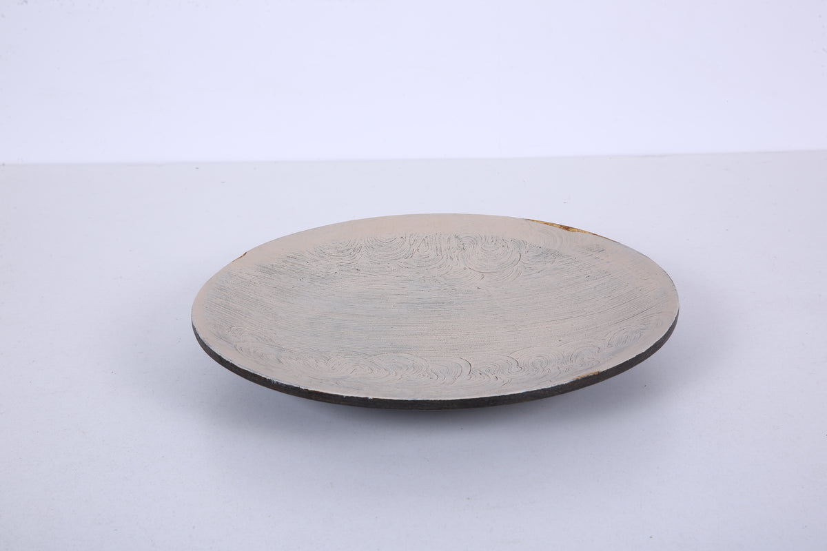 Brushed Gray Chinese Lacquer Round Wood Display Tray