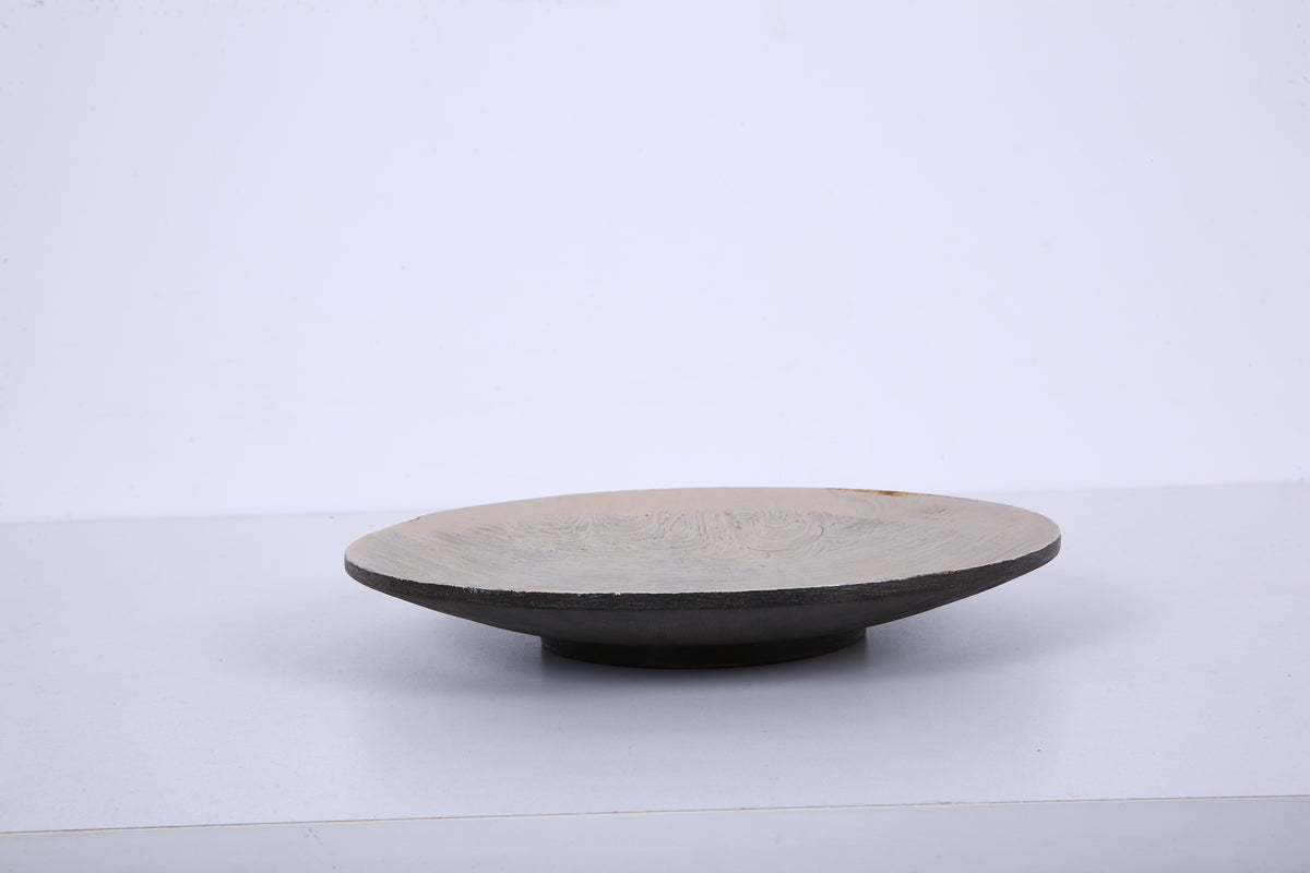 Brushed Gray Chinese Lacquer Round Wood Display Tray