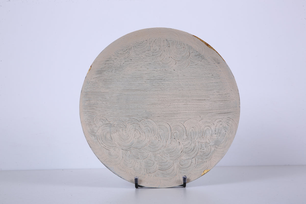 Brushed Gray Chinese Lacquer Round Wood Display Tray
