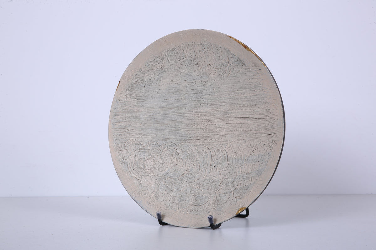 Brushed Gray Chinese Lacquer Round Wood Display Tray