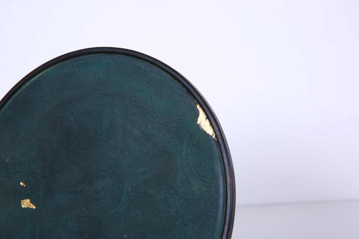 Deep Green Chinese Lacquer Round Bamboo Display Tray
