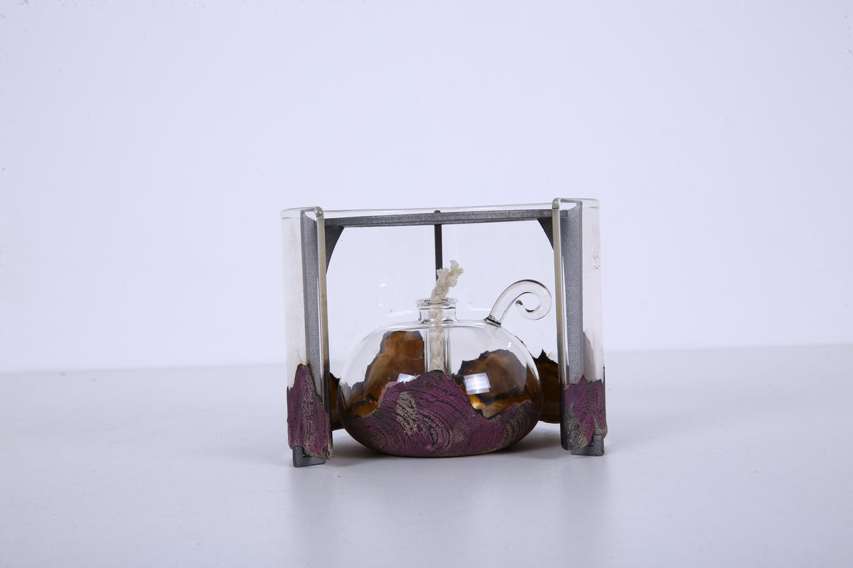 Compact Chinese Lacquer Glass Oil Lamp