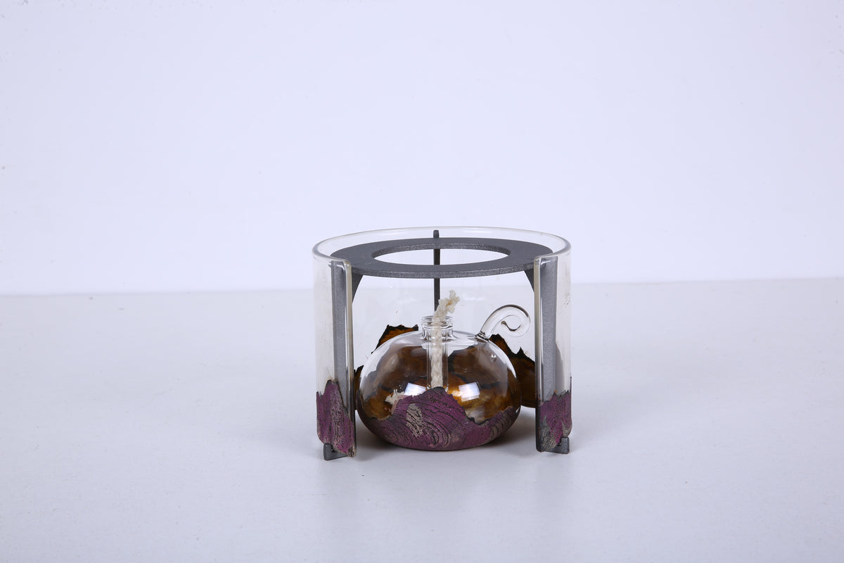 Compact Chinese Lacquer Glass Oil Lamp