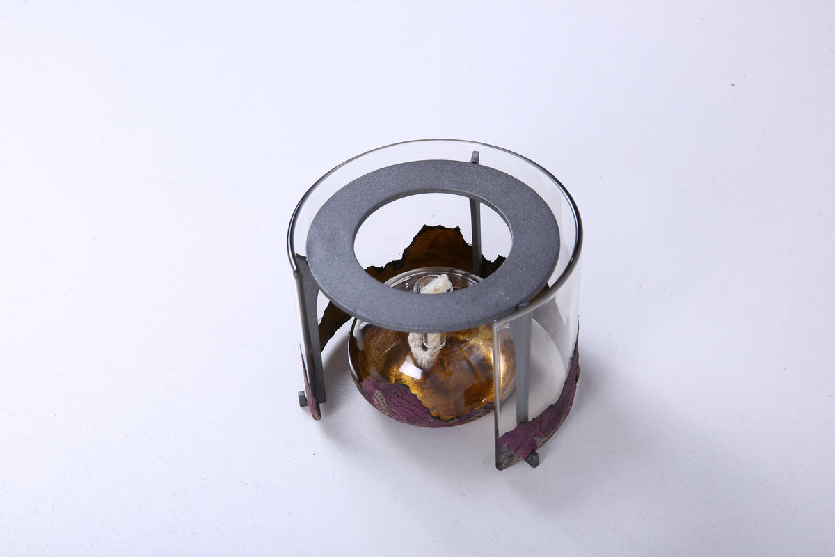 Compact Chinese Lacquer Glass Oil Lamp
