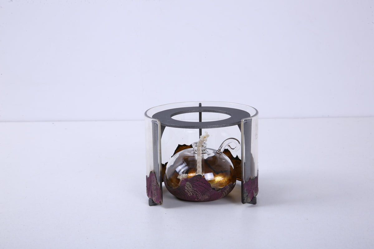 Compact Chinese Lacquer Glass Oil Lamp
