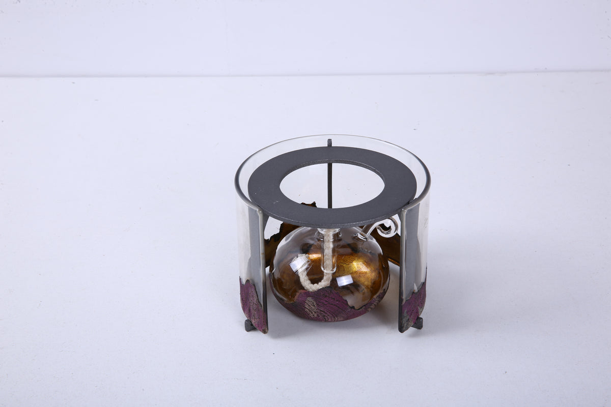 Compact Chinese Lacquer Glass Oil Lamp