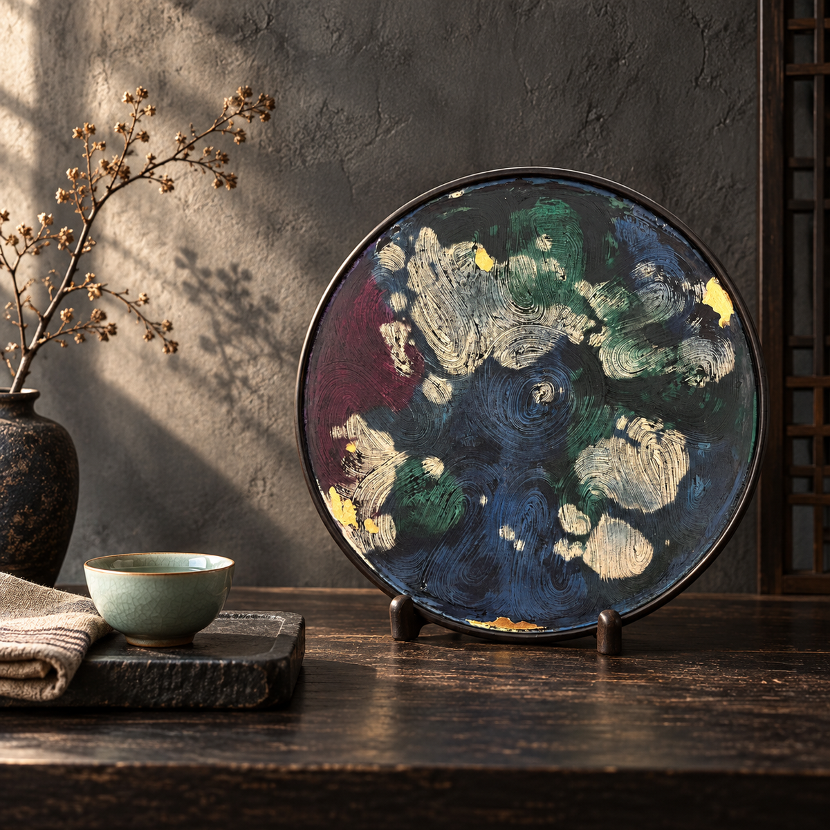 Handcrafted Chinese Lacquer Decorative Fruit Tray with Floral and Butterfly Design