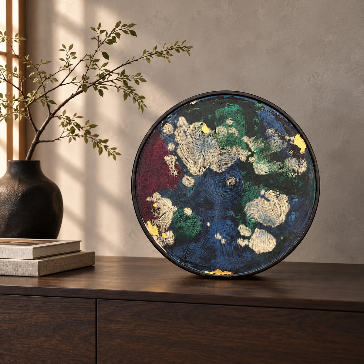 Handcrafted Chinese Lacquer Decorative Fruit Tray with Floral and Butterfly Design